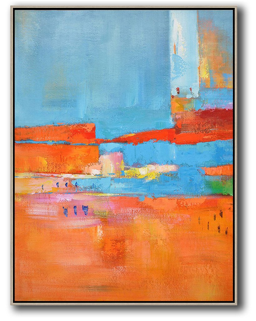Original Abstract Painting Extra Large Canvas Art,Vertical Palette Knife Contemporary Art,Hand Painted Original Art,Red,Orange,Sky Blue,Pink.etc